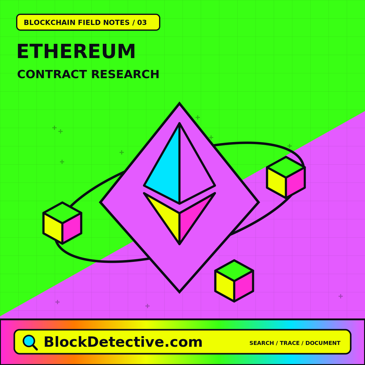 Ethereum: Contract Research — neon blocks and forensic research symbols
